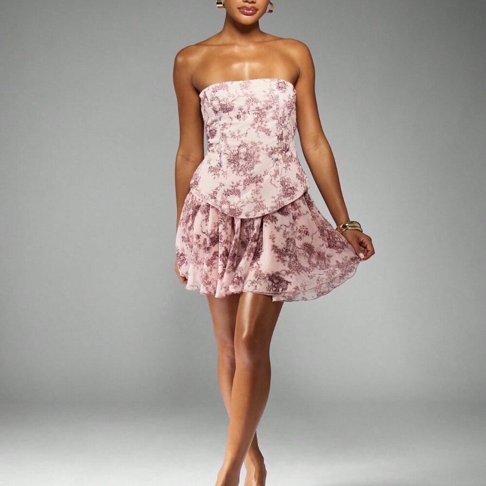 Burgundy Boho Women's Print Mini Corset Dress - Picture 3 of 6